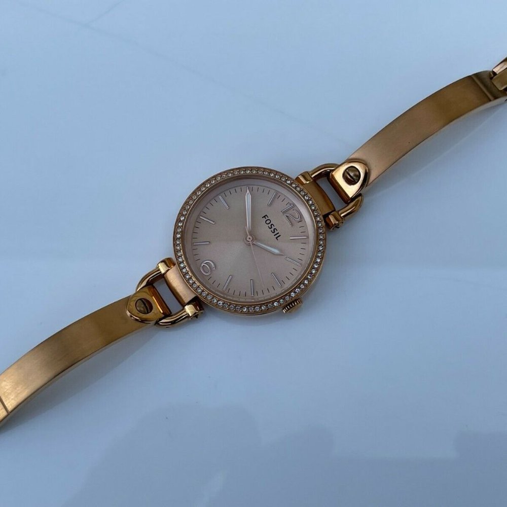 Fossil Ladies Watch GEORGIA Gold Tone Analog Crystals Accent Bezel Wrist Watch - Picture 6 of 12